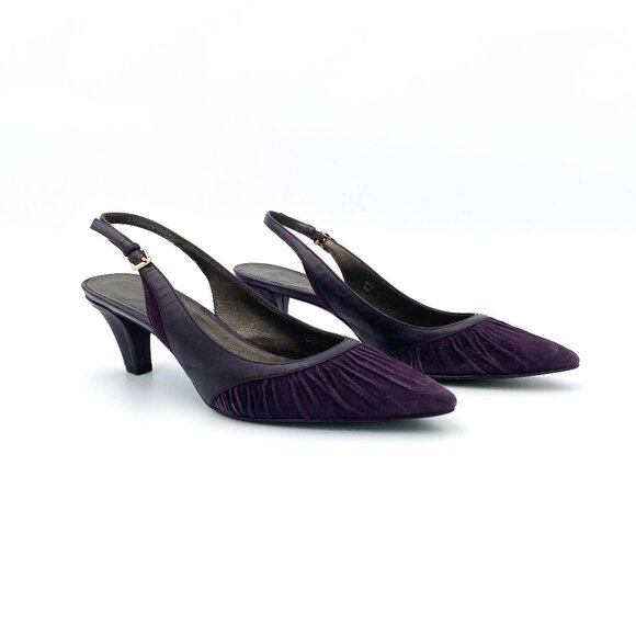 TAHARI | Mae Suede & Leather Slingback Kitten Heels in Dusk Purple - Picture 1 of 11